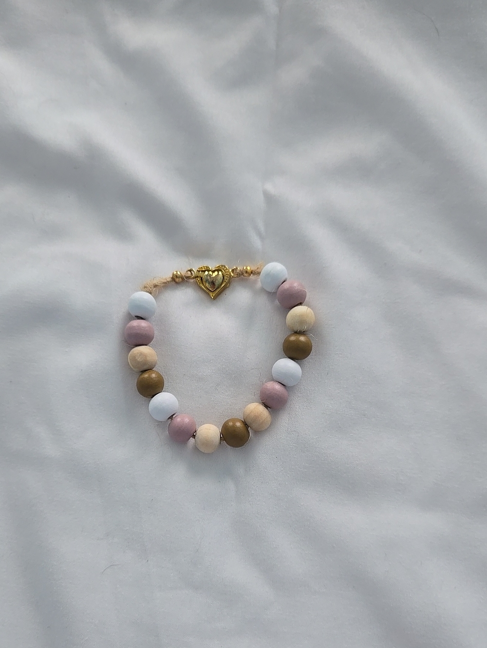 Pastel Beaded Heart Bracelet - Pink, White, Tan, Gold